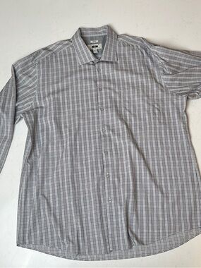 Joseph Abboud White and Gray Plaid Men's Dress Shirt